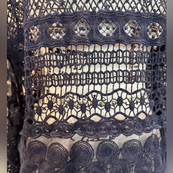 Chico’s Navy Blue Crochet & Lace Blouse- size 2 (L) - Picture 8 of 14